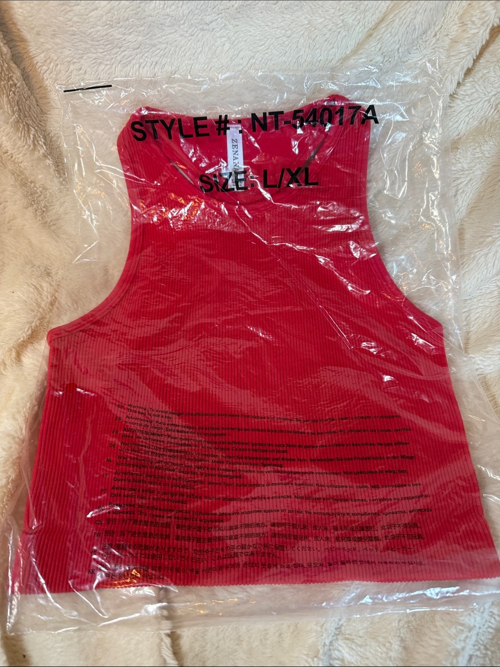 Zenana Red Ribbed High Neck Racerback Tank Top Womens L/XL NEW Trendy No Padding